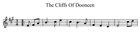 The Cliffs Of Dooneen - staff notation