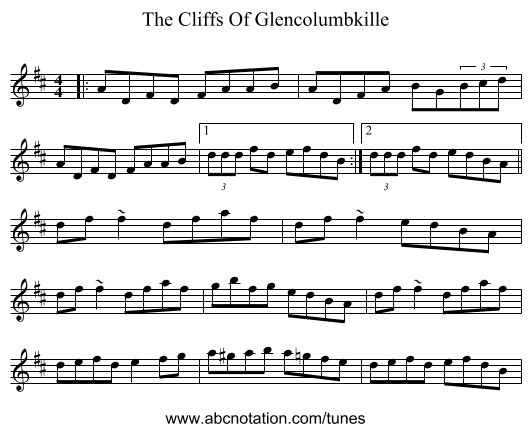 The Cliffs Of Glencolumbkille - staff notation