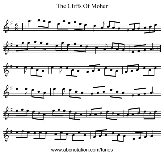 The Cliffs Of Moher - staff notation