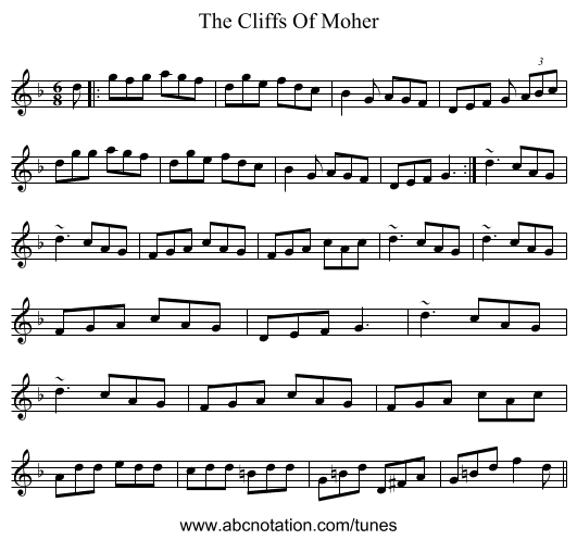 The Cliffs Of Moher - staff notation