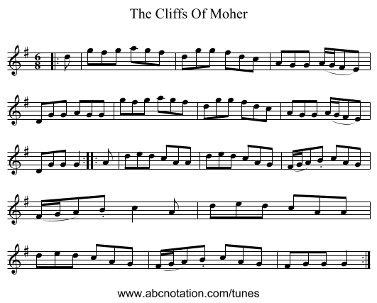 The Cliffs Of Moher - staff notation