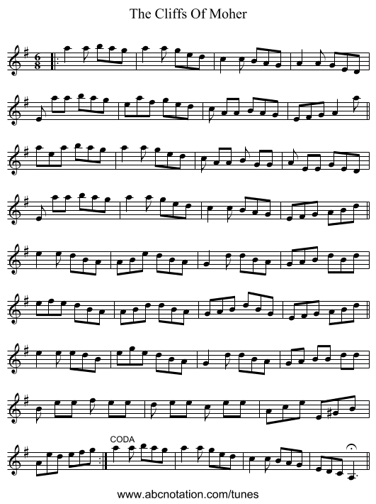 The Cliffs Of Moher - staff notation