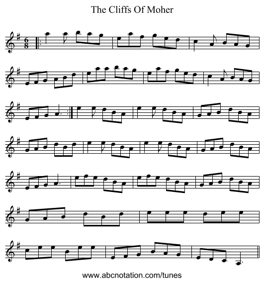 The Cliffs Of Moher - staff notation