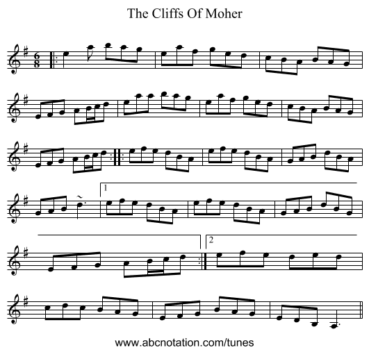 The Cliffs Of Moher - staff notation