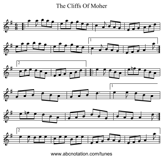 The Cliffs Of Moher - staff notation