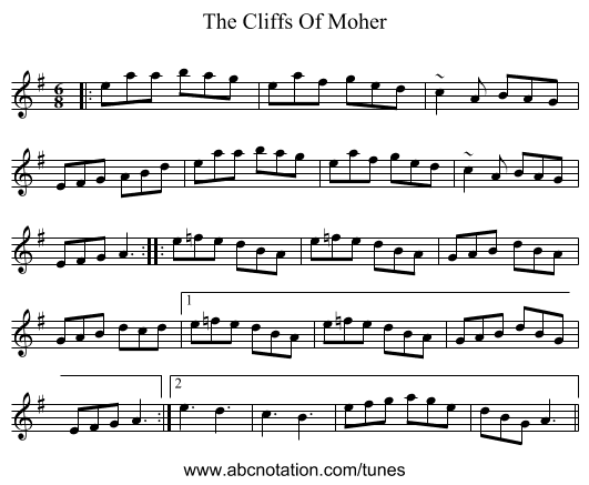 The Cliffs Of Moher - staff notation