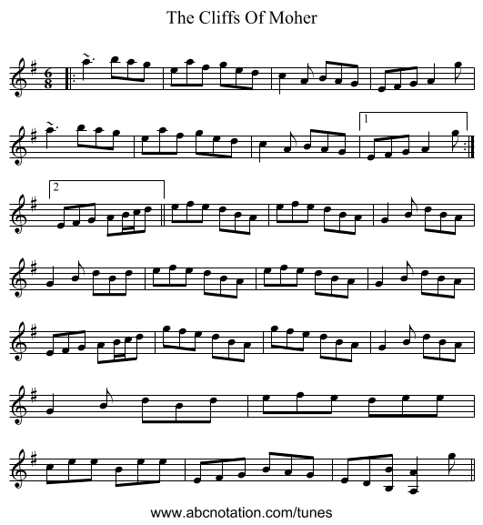 The Cliffs Of Moher - staff notation