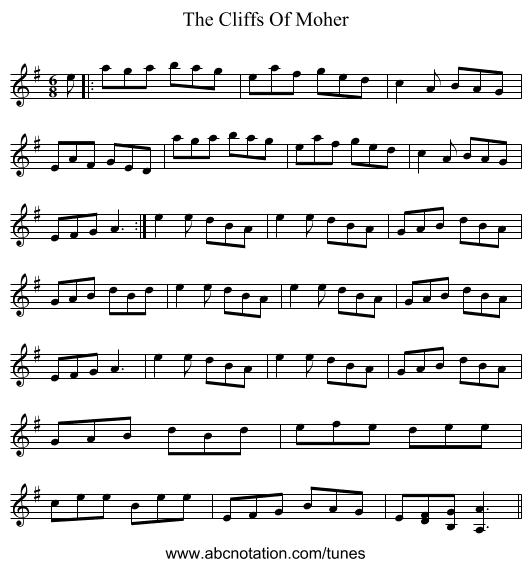 The Cliffs Of Moher - staff notation