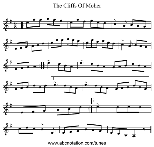 The Cliffs Of Moher - staff notation