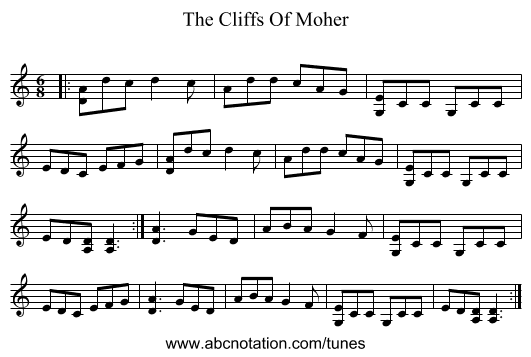 The Cliffs Of Moher - staff notation