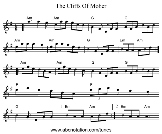 The Cliffs Of Moher - staff notation