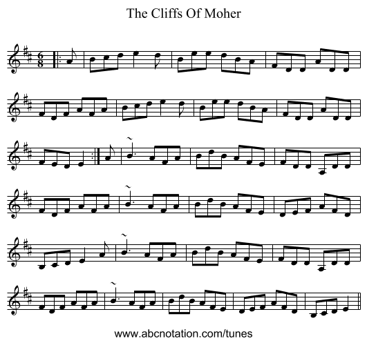 The Cliffs Of Moher - staff notation