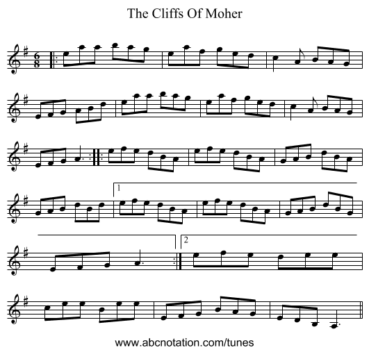 The Cliffs Of Moher - staff notation