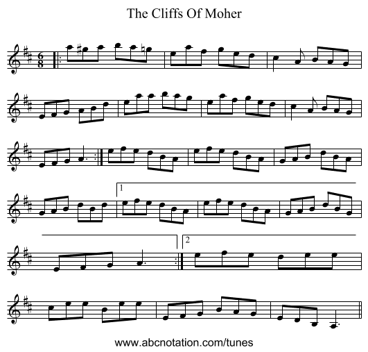 The Cliffs Of Moher - staff notation