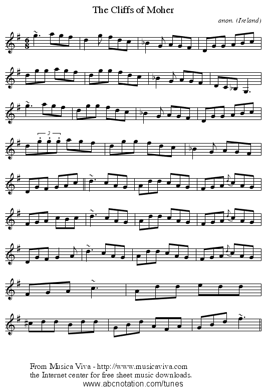 The Cliffs of Moher - staff notation