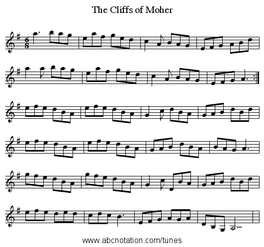 The Cliffs of Moher - staff notation