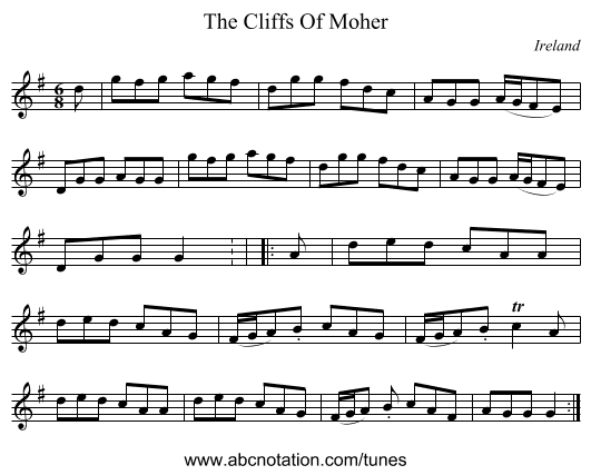The Cliffs Of Moher - staff notation
