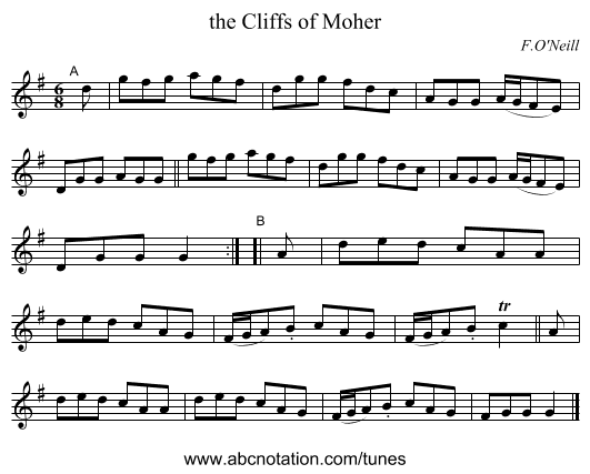 the Cliffs of Moher - staff notation