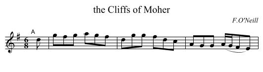 the Cliffs of Moher - staff notation