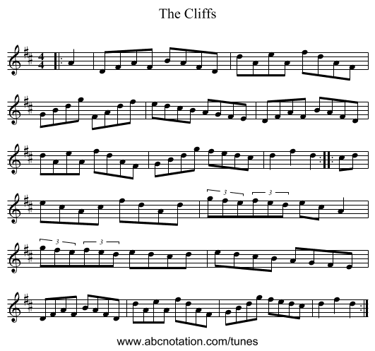 The Cliffs - staff notation