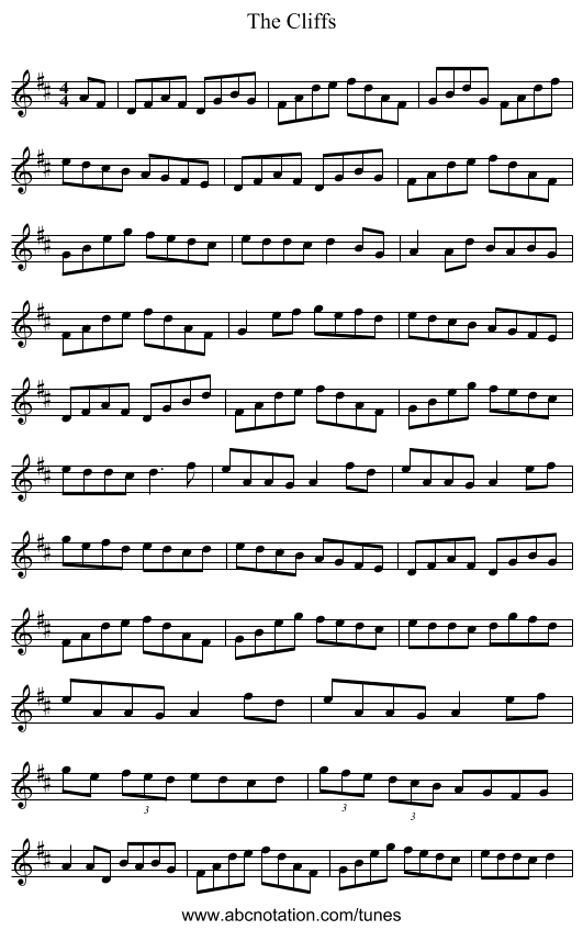 The Cliffs - staff notation