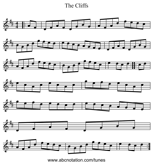 The Cliffs - staff notation
