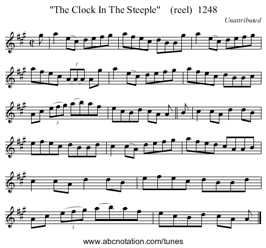 The Clock In The Steeple    (reel)  1248 - staff notation
