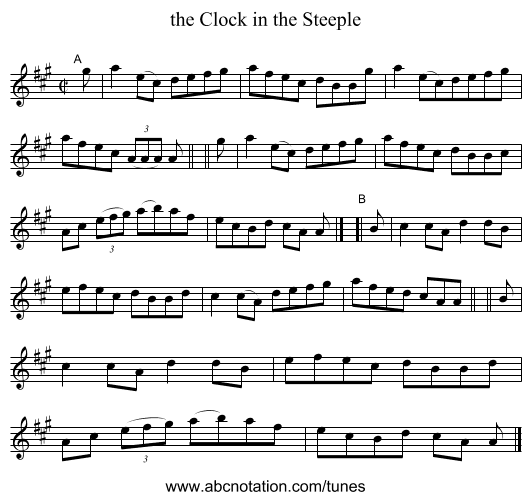 the Clock in the Steeple - staff notation
