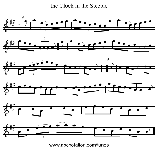 the Clock in the Steeple - staff notation