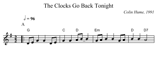 The Clocks Go Back Tonight - staff notation
