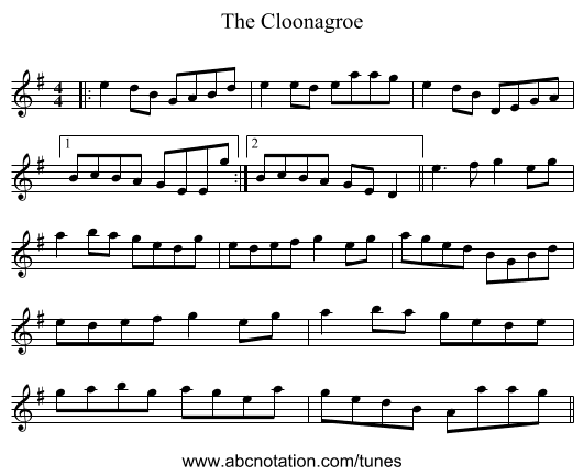 The Cloonagroe - staff notation