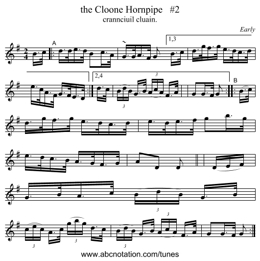 the Cloone Hornpipe   #2 - staff notation