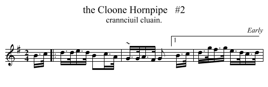 the Cloone Hornpipe   #2 - staff notation