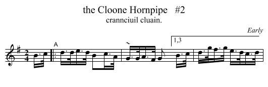 the Cloone Hornpipe   #2 - staff notation