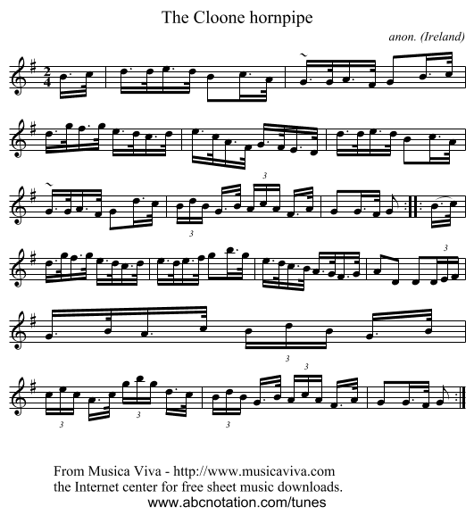 The Cloone hornpipe - staff notation