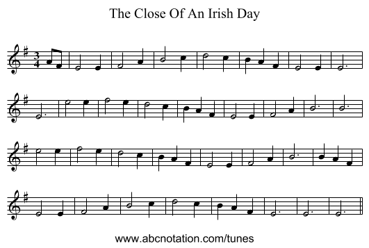The Close Of An Irish Day - staff notation