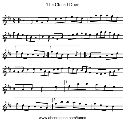The Closed Door - staff notation