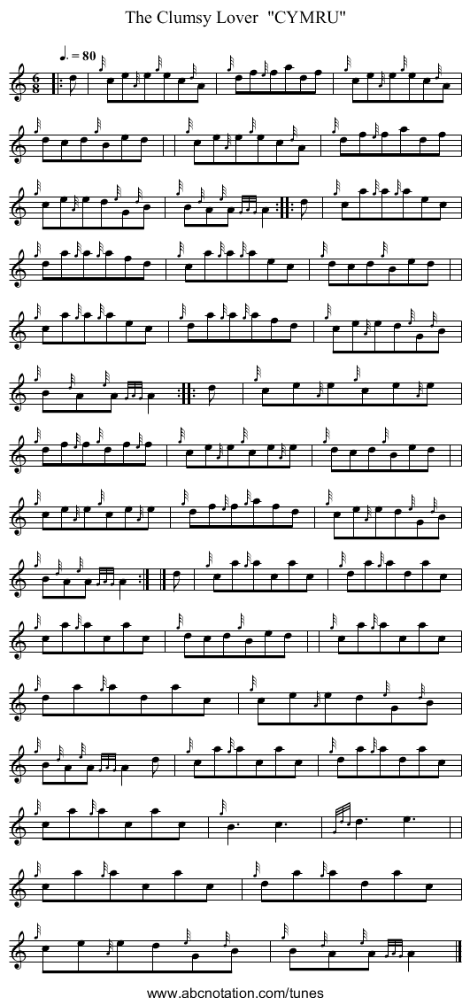 The Clumsy Lover CYMRU - staff notation