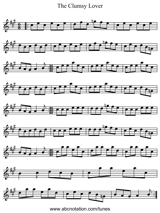 The Clumsy Lover - staff notation