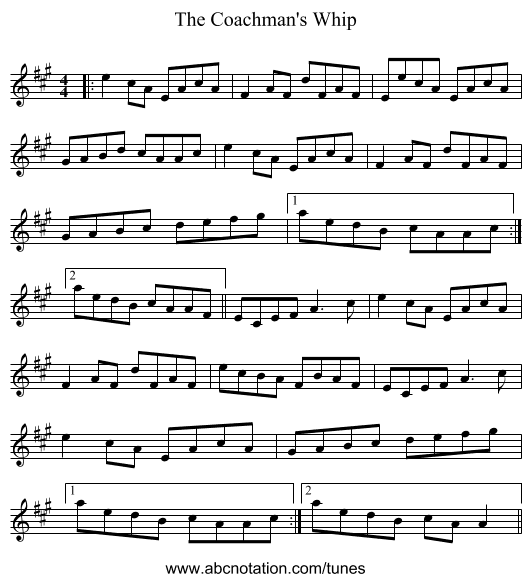 The Coachman's Whip - staff notation