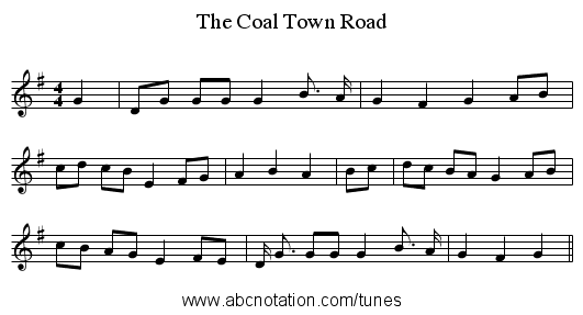 The Coal Town Road - staff notation