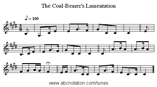 The Coal-Bearer's Lamentation - staff notation