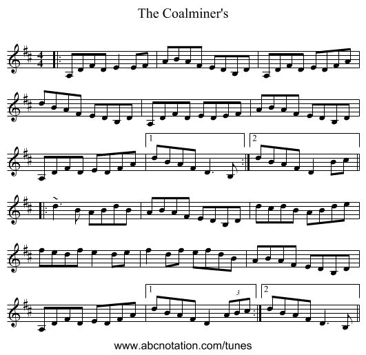 The Coalminer's - staff notation