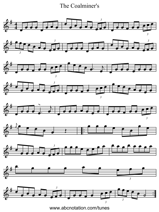 The Coalminer's - staff notation