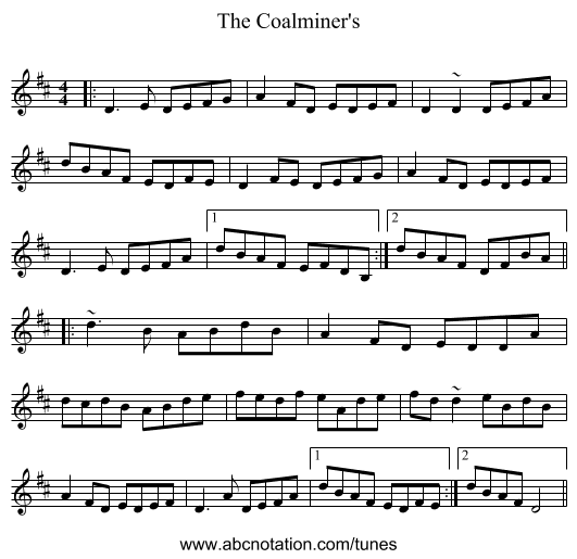 The Coalminer's - staff notation