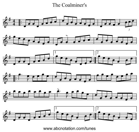 The Coalminer's - staff notation