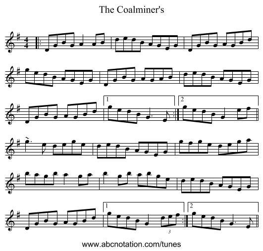 The Coalminer's - staff notation