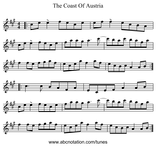 The Coast Of Austria - staff notation