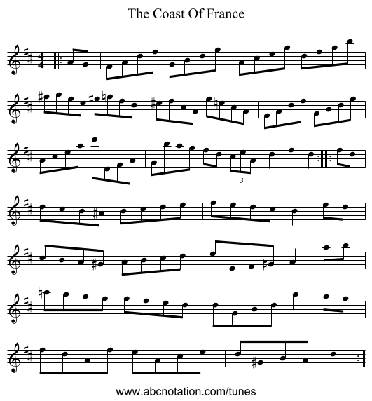 The Coast Of France - staff notation