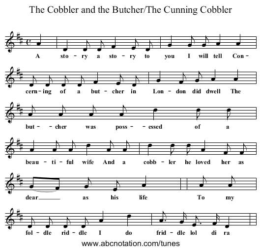 The Cobbler and the Butcher/The Cunning Cobbler - staff notation